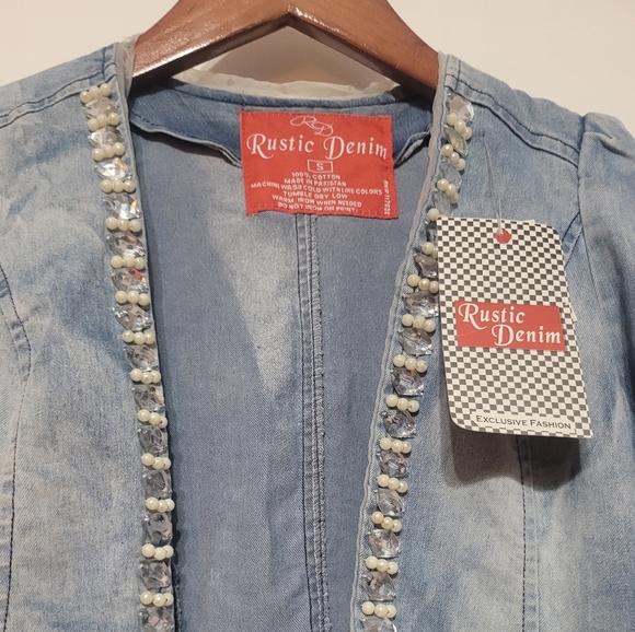 Rustic Denim Ladies Pearl Embroidered Cute Cut Jacket Size SMall NWT - Picture 5 of 7